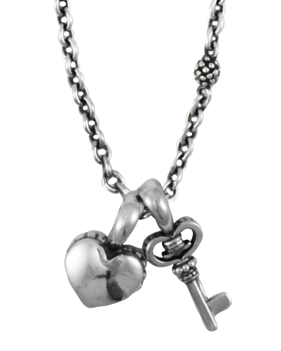 Kinder Sterling-Silver Heart & Key Charm Necklace